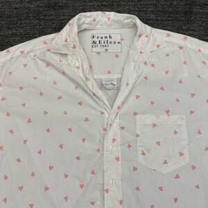 Frank & Eileen Shirley Button Up Shirt Women Small Oversized White Pink Hearts